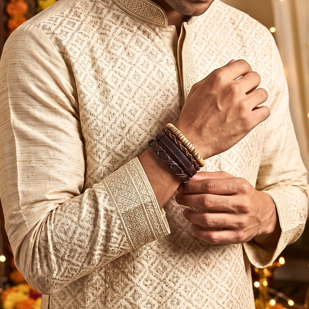 THE MEN THING Leather Bracelet The Perfect Rakhi Gift For Every Brother – SURVIVOR’S STRAND - Premium 4 Pcs Leather Bracelets With Timeless Style (8inch)
