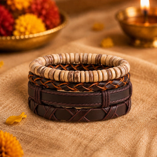 The Perfect Rakhi Gift For Every Brother – SURVIVOR’S STRAND - Premium 4 Pcs Leather Bracelets With Timeless Style (8inch)