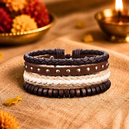 THE MEN THING Leather Bracelet The Perfect Rakhi Gift For Every Brother – TACTICAL GROVE - Genuine Leather Bracelets With Timeless Style (Adjustable)
