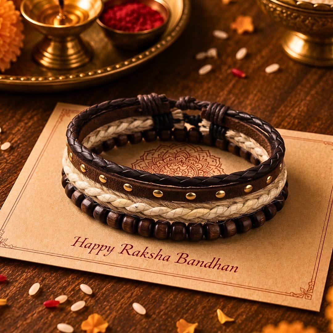 THE MEN THING Leather Bracelet The Perfect Rakhi Gift For Every Brother – TACTICAL GROVE - Genuine Leather Bracelets With Timeless Style (Adjustable)