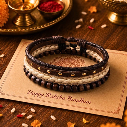 THE MEN THING Leather Bracelet The Perfect Rakhi Gift For Every Brother – TACTICAL GROVE - Genuine Leather Bracelets With Timeless Style (Adjustable)