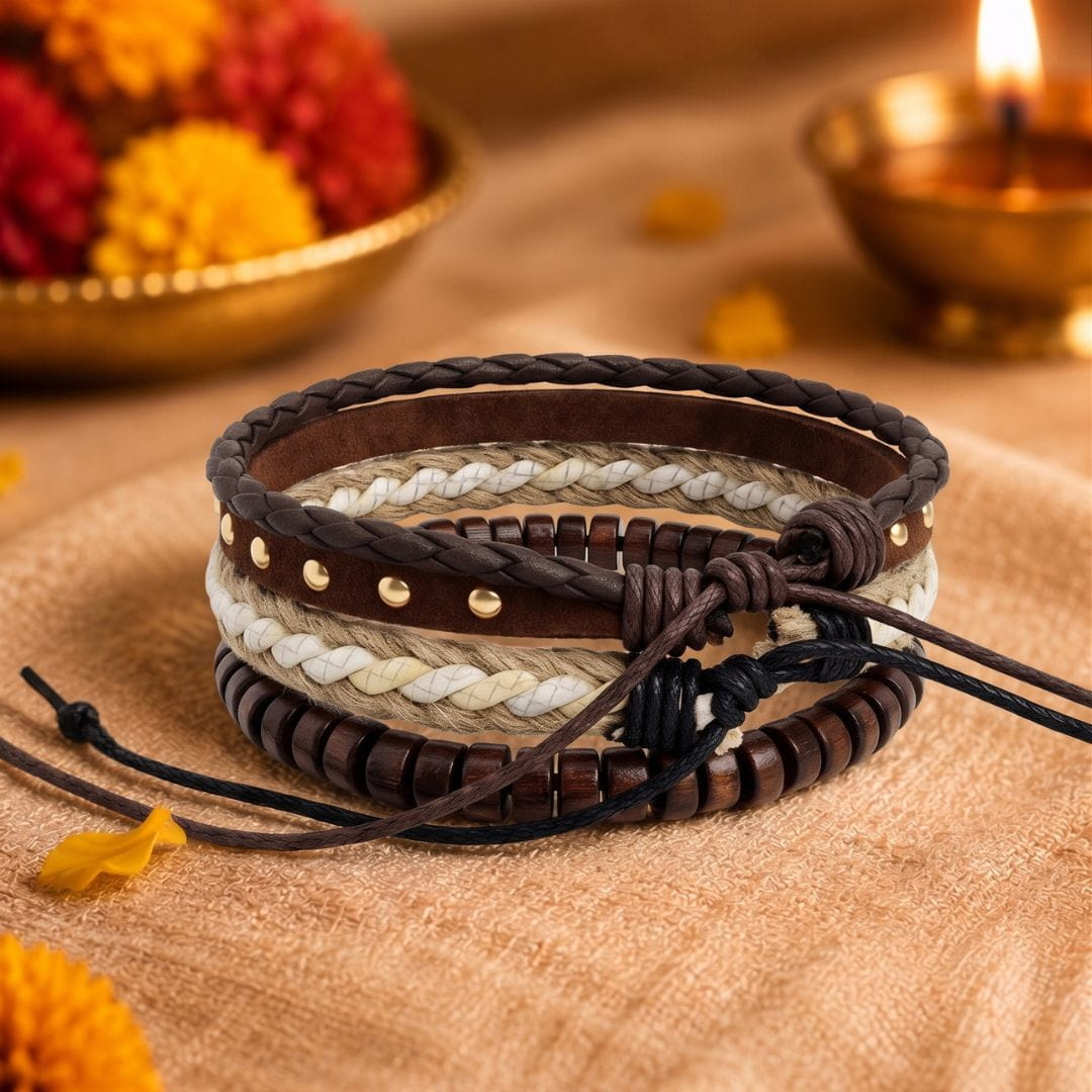 THE MEN THING Leather Bracelet The Perfect Rakhi Gift For Every Brother – TACTICAL GROVE - Genuine Leather Bracelets With Timeless Style (Adjustable)