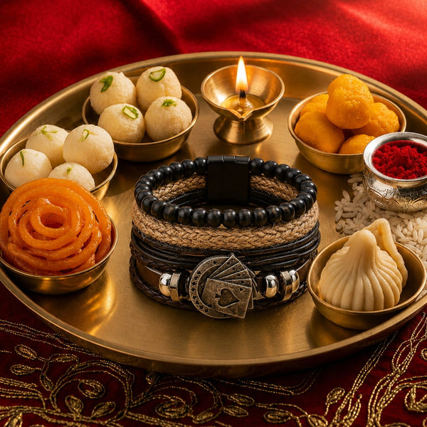 The Perfect Rakhi Gift For Every Brother – THE GAMBLER’S CUFF - Premium 4 Pcs Leather Bracelets With Timeless Style (8inch)