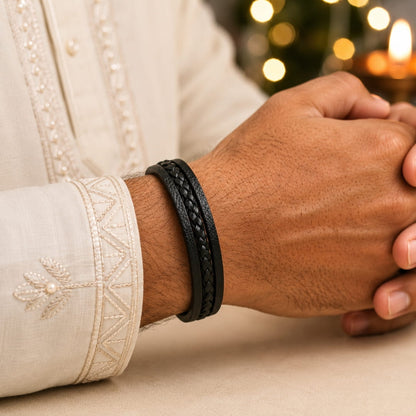 THE MEN THING Leather Bracelet The Perfect Rakhi Gift For Every Brother – TRI-PLY - Premium Leather Bracelets With Timeless Style (8.5inch)