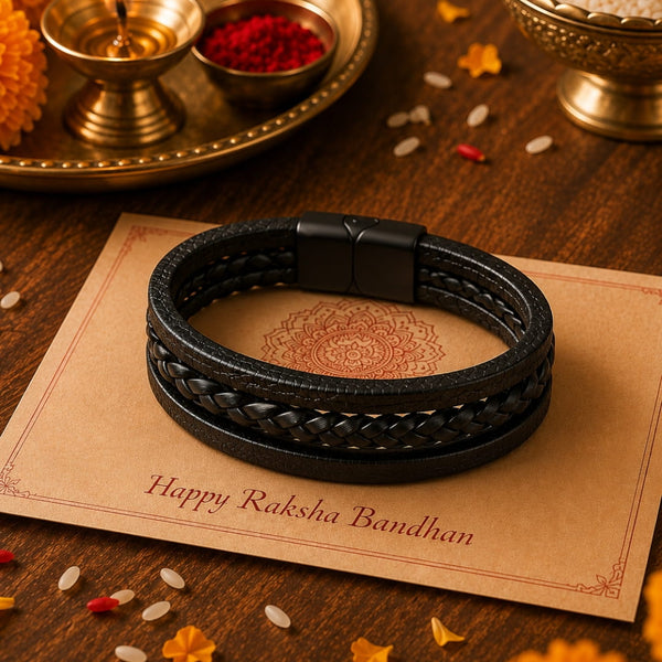 The Perfect Rakhi Gift For Every Brother – TRI-PLY - Premium Leather Bracelets With Timeless Style (8.5inch)
