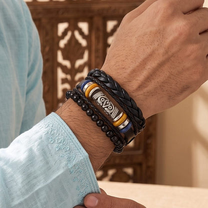 THE MEN THING Leather Bracelet The Perfect Rakhi Gift For Every Brother – TWIN RAM BLACK - Leather Adjustable Bracelets With Timeless Style