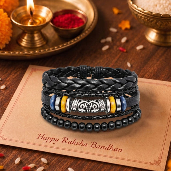 The Perfect Rakhi Gift For Every Brother – TWIN RAM BLACK - Leather Adjustable Bracelets With Timeless Style