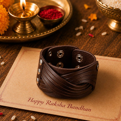 THE MEN THING Leather Bracelet The Perfect Rakhi Gift For Every Brother – TWISTBOUND BROWN - Premium Leather Bracelets With Timeless Style (8inch)