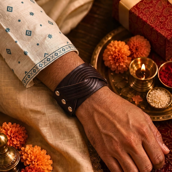 The Perfect Rakhi Gift For Every Brother – TWISTBOUND BROWN - Premium Leather Bracelets With Timeless Style (8inch)