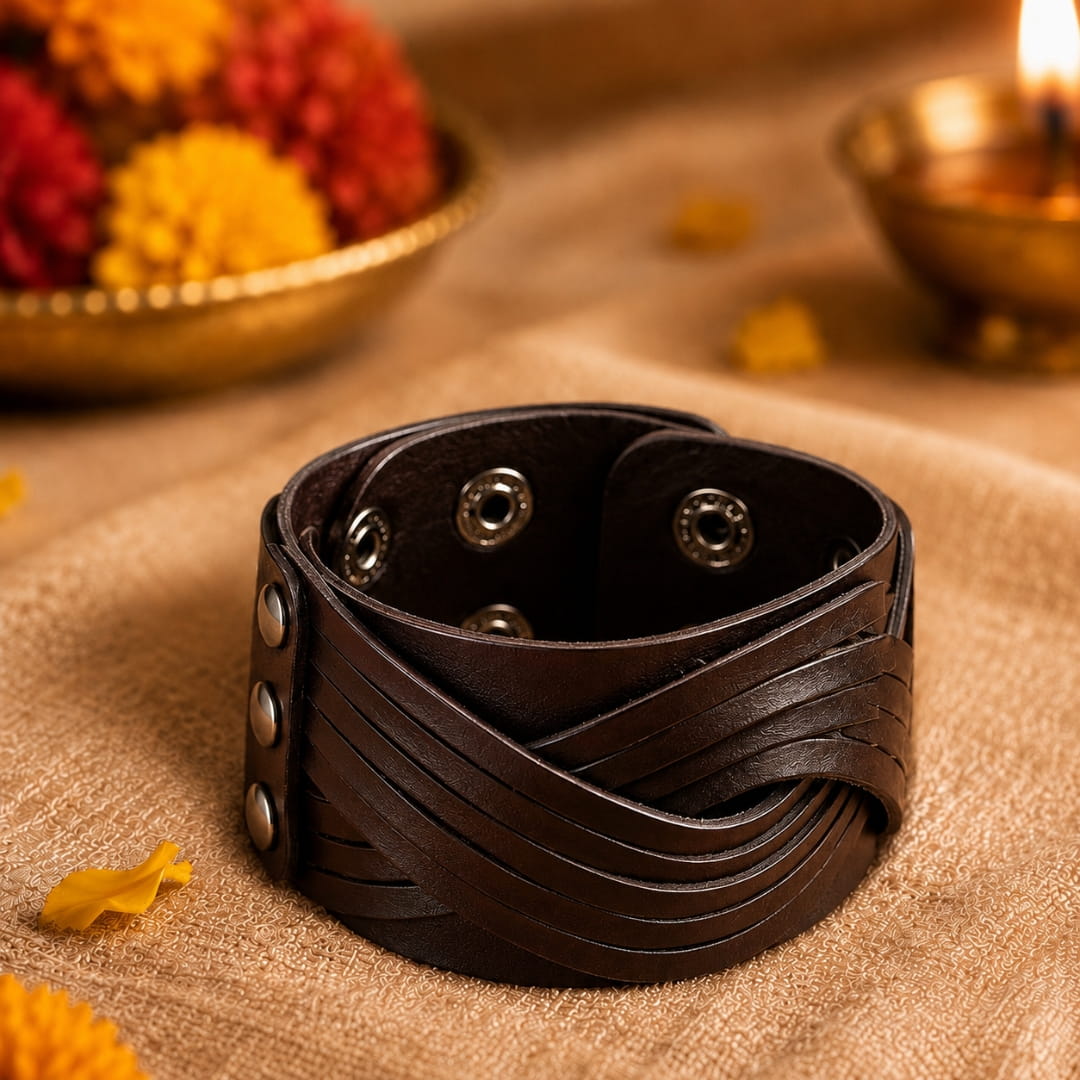 THE MEN THING Leather Bracelet The Perfect Rakhi Gift For Every Brother – TWISTBOUND BROWN - Premium Leather Bracelets With Timeless Style (8inch)