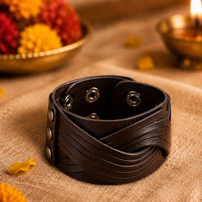THE MEN THING Leather Bracelet The Perfect Rakhi Gift For Every Brother – TWISTBOUND BROWN - Premium Leather Bracelets With Timeless Style (8inch)