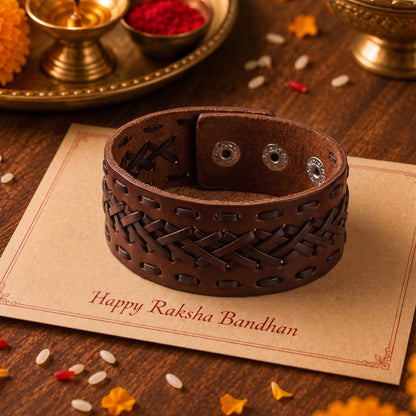 THE MEN THING Leather Bracelet The Perfect Rakhi Gift For Every Brother – VERTEX STRAP BROWN - Premium Leather Bracelets With Timeless Style (8inch)