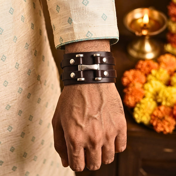 The Perfect Rakhi Gift For Every Brother – WARFORGE BROWN BAND - Premium Leather Bracelets With Timeless Style (8inch)