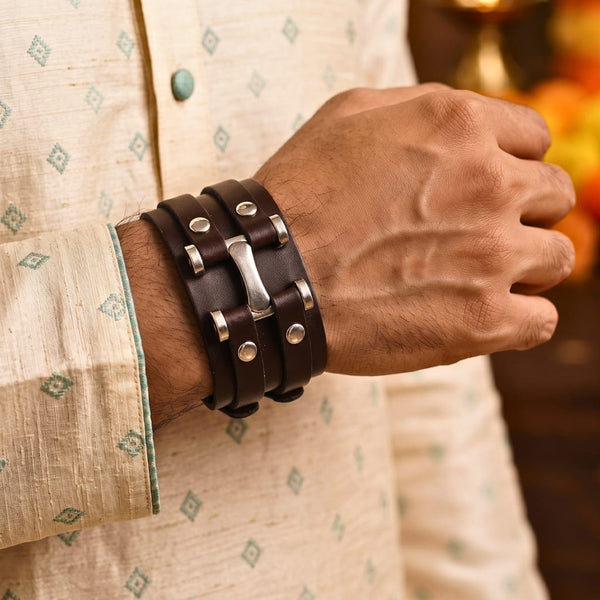 The Perfect Rakhi Gift For Every Brother – WARFORGE BROWN BAND - Premium Leather Bracelets With Timeless Style (8inch)