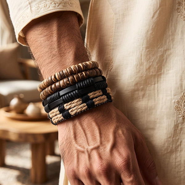 The Perfect Rakhi Gift For Every Brother – WILDERNESS BAND - Premium 4 Pcs Leather Bracelets With Timeless Style (8inch)