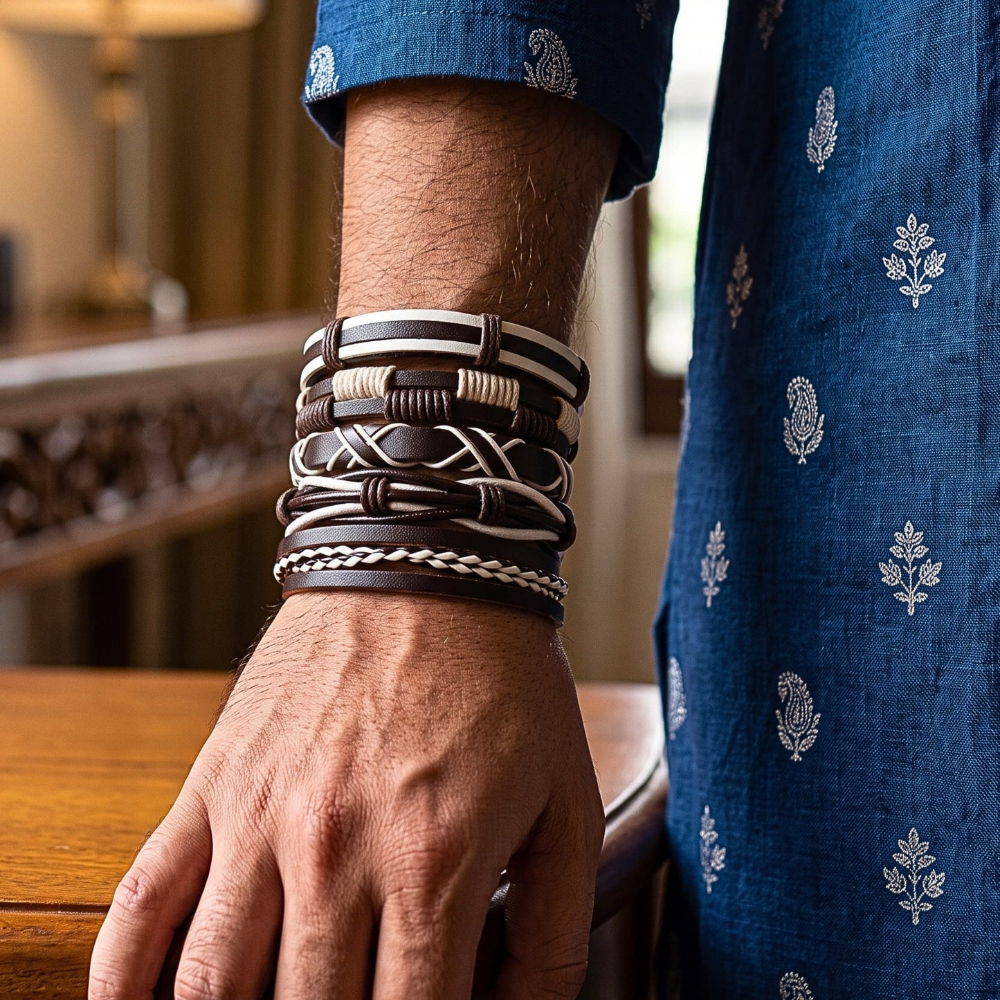 THE MEN THING Leather Bracelet The Perfect Rakhi Gift For Every Brother – WOLFBANE STRAPS - Premium 5 Pcs Leather Bracelets With Timeless Style (8inch)