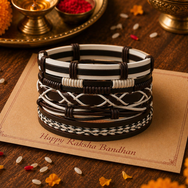 The Perfect Rakhi Gift For Every Brother – WOLFBANE STRAPS - Premium 5 Pcs Leather Bracelets With Timeless Style (8inch)