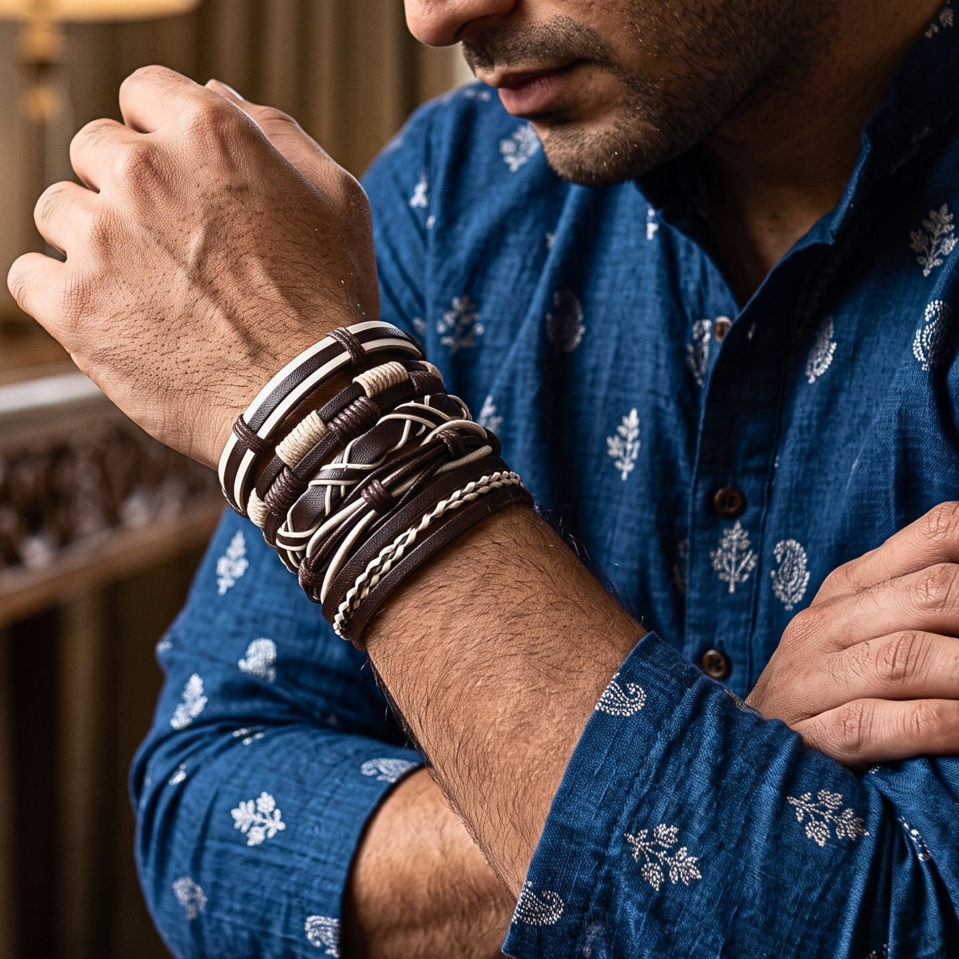 THE MEN THING Leather Bracelet The Perfect Rakhi Gift For Every Brother – WOLFBANE STRAPS - Premium 5 Pcs Leather Bracelets With Timeless Style (8inch)
