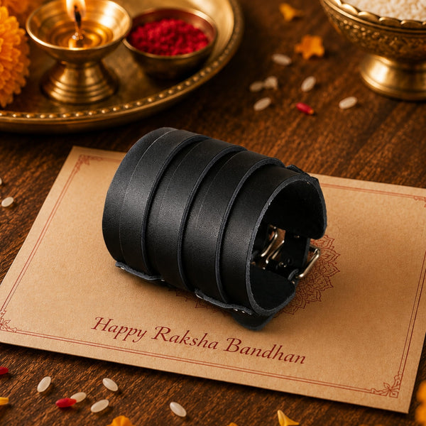 The Perfect Rakhi Gift For Every Brother – Wraithbinder Black Premium Leather Bracelets With Timeless Style (8inch)