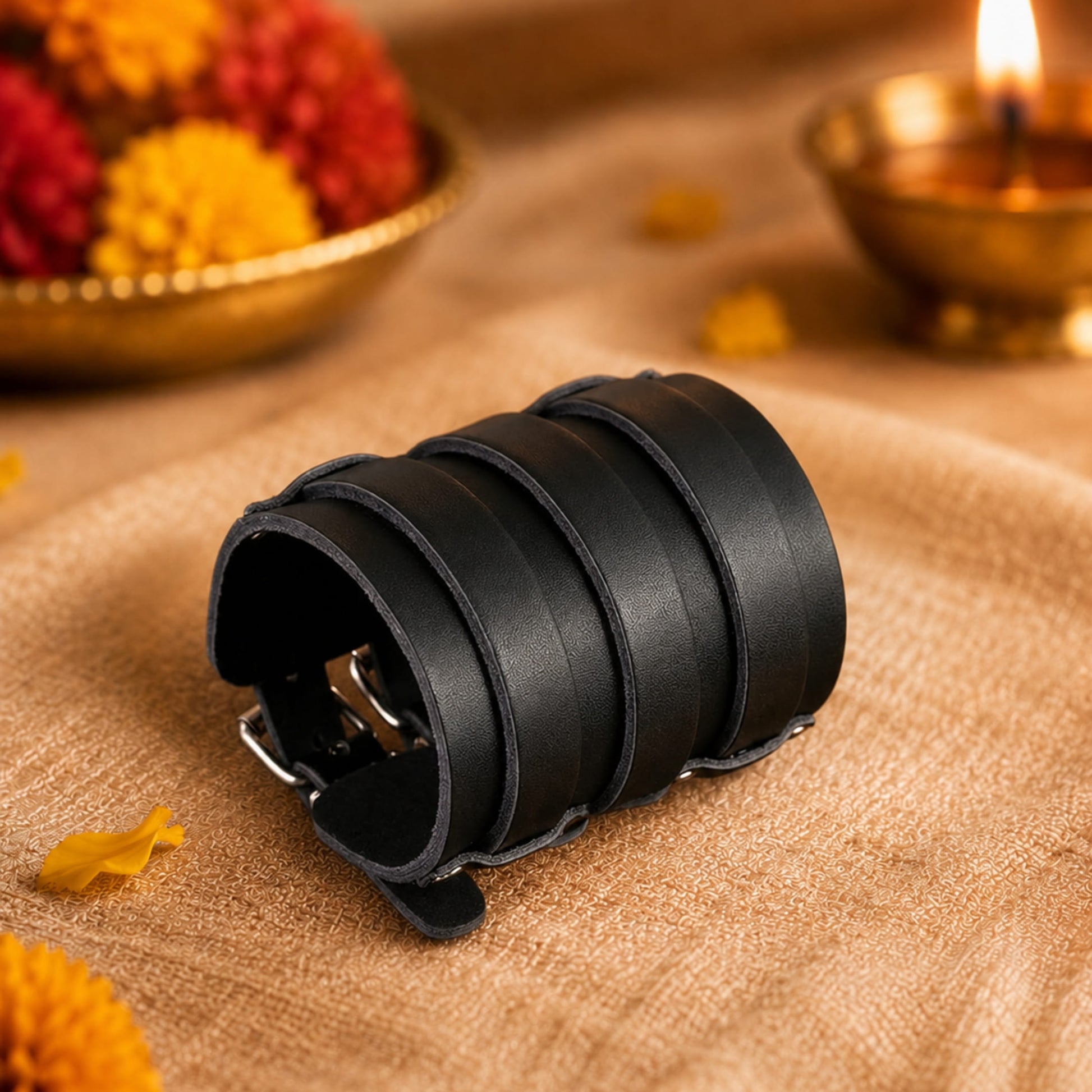 THE MEN THING Leather Bracelet The Perfect Rakhi Gift For Every Brother – Wraithbinder Black Premium Leather Bracelets With Timeless Style (8inch)
