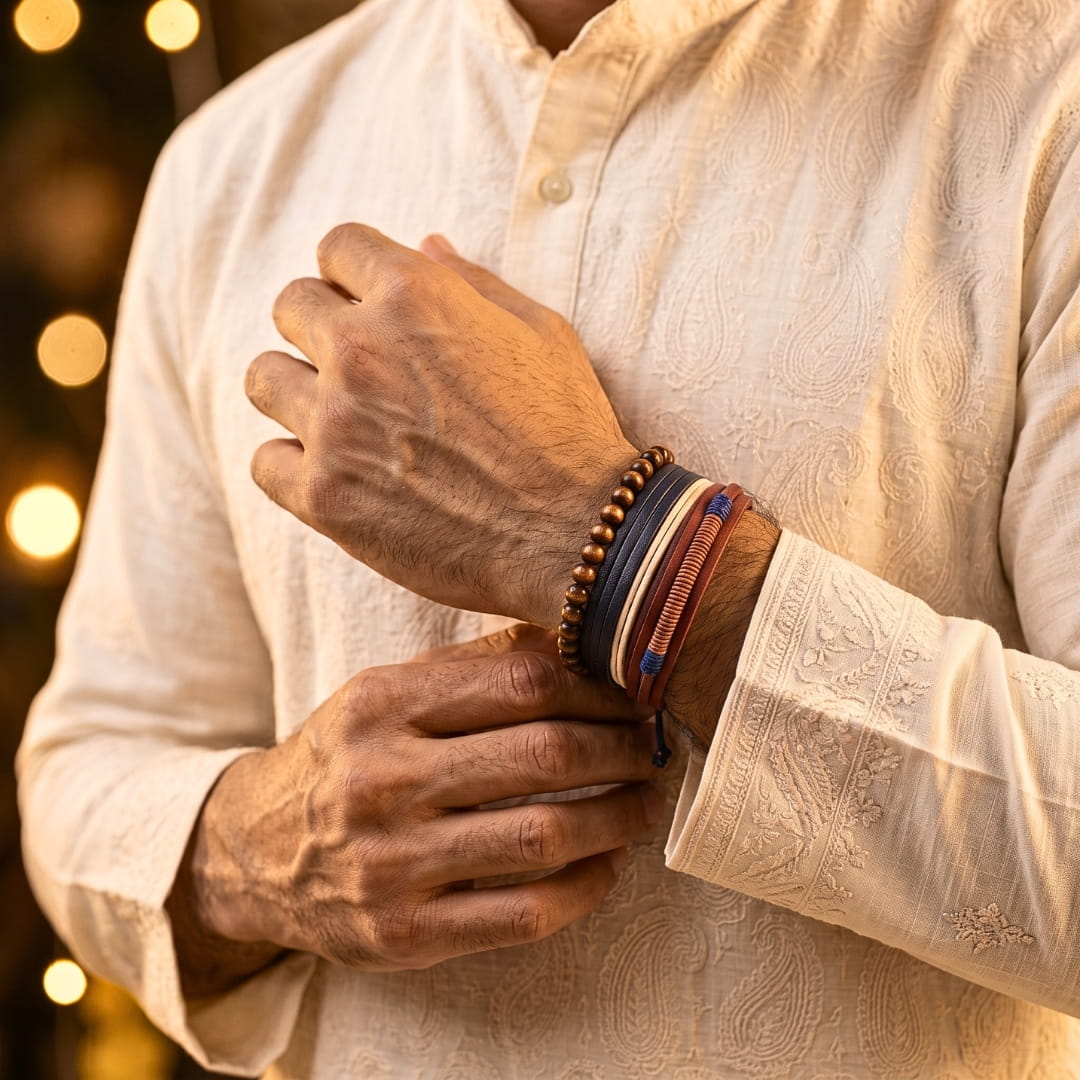 THE MEN THING Leather Bracelet The Perfect Rakhi Gift For Every Brother – ZENITH BAND - Premium Leather Bracelets With Timeless Style (8inch)