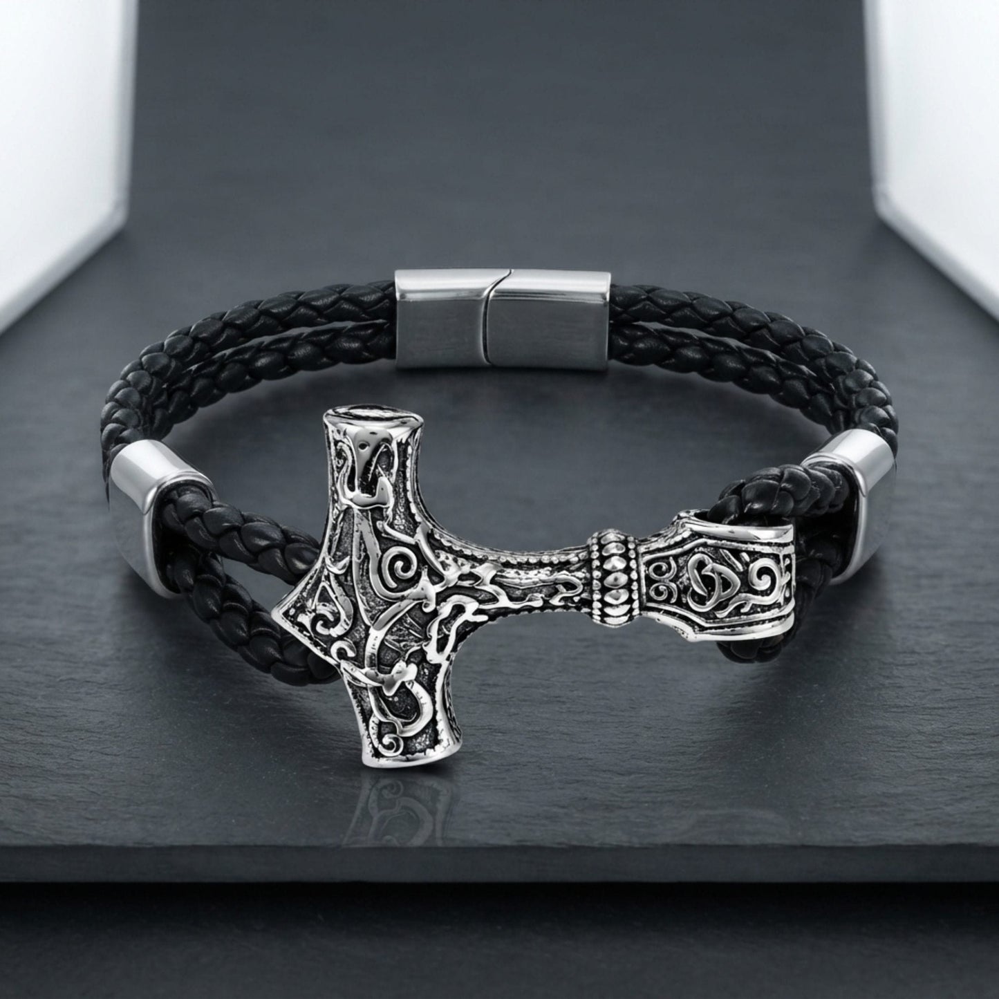 THE MEN THING Leather Bracelet THORLINK -  Genuine Leather Bracelet with Magnetic Buckle for Men & Boy (8 Inch)