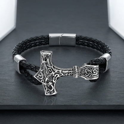 THE MEN THING Leather Bracelet THORLINK -  Genuine Leather Bracelet with Magnetic Buckle for Men & Boy (8 Inch)