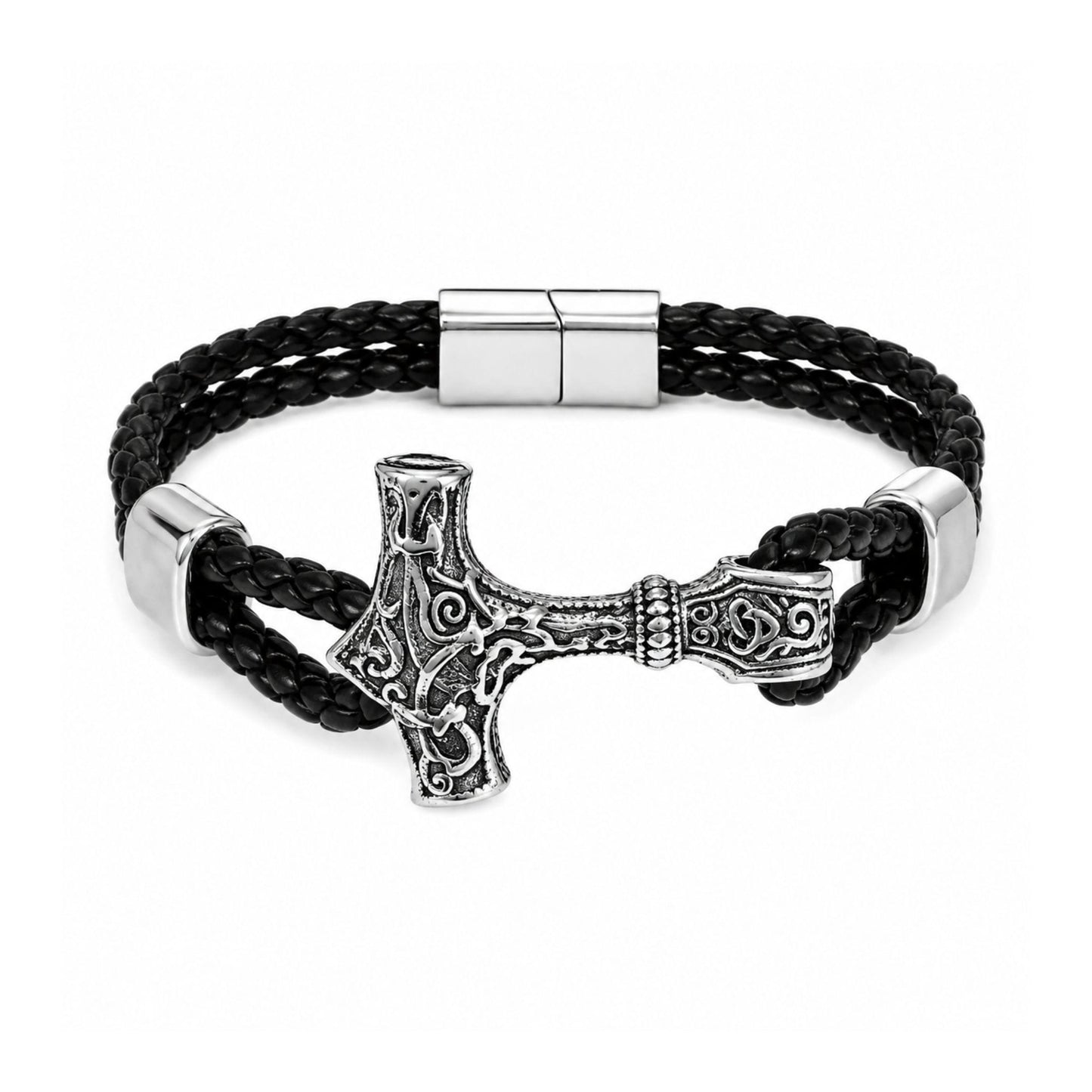 THE MEN THING Leather Bracelet THORLINK -  Genuine Leather Bracelet with Magnetic Buckle for Men & Boy (8 Inch)