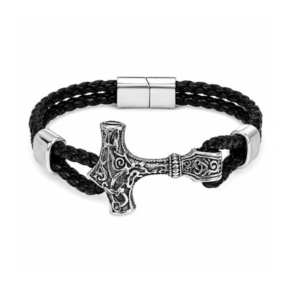 THE MEN THING Leather Bracelet THORLINK -  Genuine Leather Bracelet with Magnetic Buckle for Men & Boy (8 Inch)