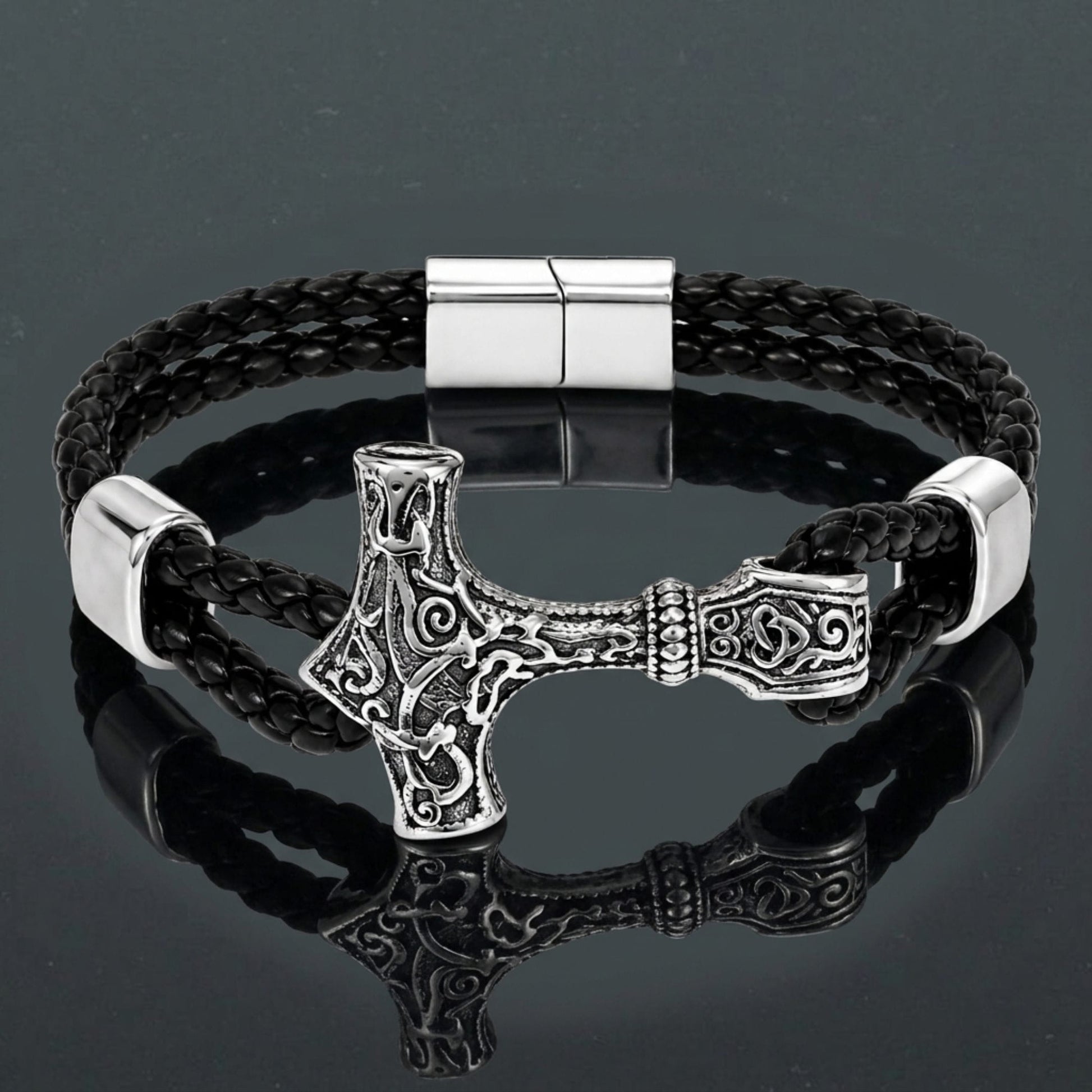 THE MEN THING Leather Bracelet THORLINK -  Genuine Leather Bracelet with Magnetic Buckle for Men & Boy (8 Inch)