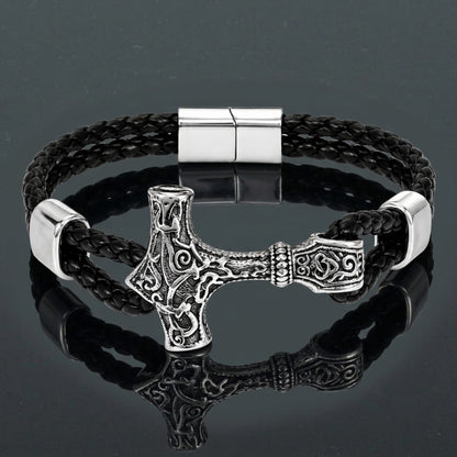 THE MEN THING Leather Bracelet THORLINK -  Genuine Leather Bracelet with Magnetic Buckle for Men & Boy (8 Inch)