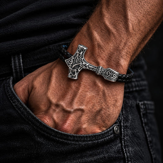 THE MEN THING Leather Bracelet THORLINK -  Genuine Leather Bracelet with Magnetic Buckle for Men & Boy (8 Inch)