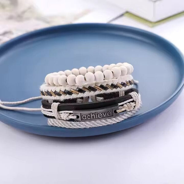 TRAVERSE KNOT  -  4 Pcs Genuine Braided Leather Bracelet Set for Men & Boys (8 inch)