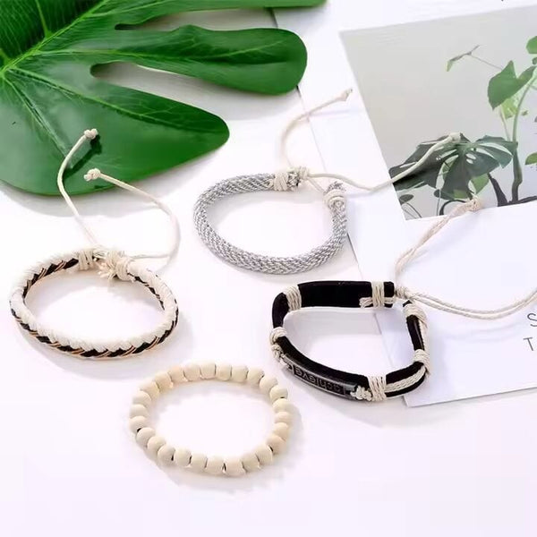 TRAVERSE KNOT  -  4 Pcs Genuine Braided Leather Bracelet Set for Men & Boys (8 inch)