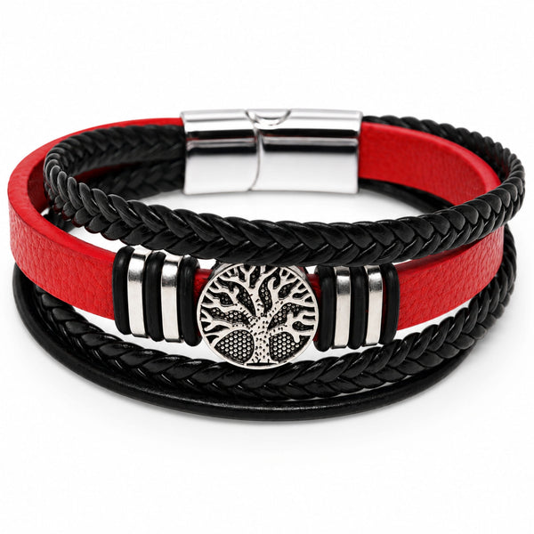 TREE CREST - 32mm Genuine Leather Multi-Layer Bracelet with Stainless Steel Magnetic Buckle for Men & Boys (8 inch)