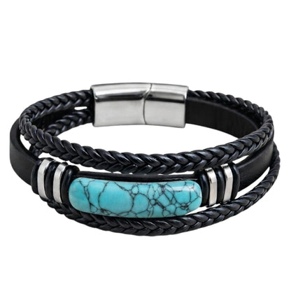 THE MEN THING Leather Bracelet TURQUOISE HOWLITE CORE - 23mm Genuine Leather Multi-Layer Bracelet with Stainless Steel Magnetic Buckle for Men & Boys (8 inch)