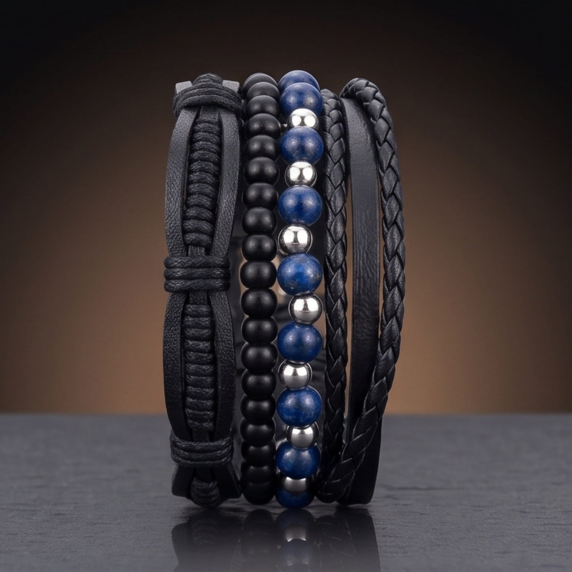 THE MEN THING Leather Bracelet TWILIGHT FORGE - 4 Pcs Genuine Braided Leather Bracelet Set for Men & Boys (8 inch)