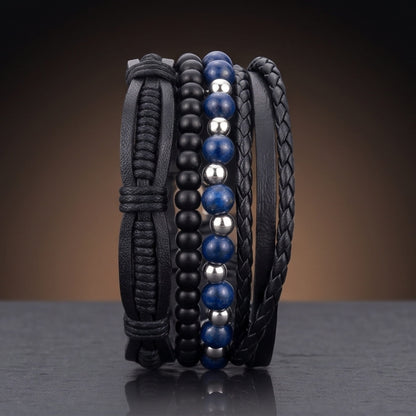 THE MEN THING Leather Bracelet TWILIGHT FORGE - 4 Pcs Genuine Braided Leather Bracelet Set for Men & Boys (8 inch)