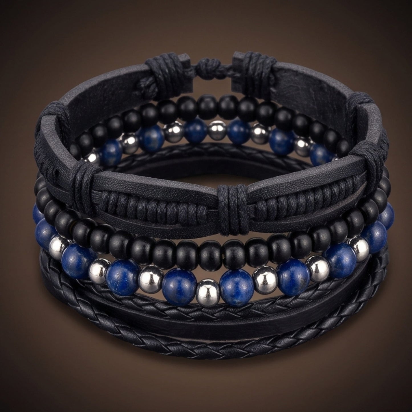 THE MEN THING Leather Bracelet TWILIGHT FORGE - 4 Pcs Genuine Braided Leather Bracelet Set for Men & Boys (8 inch)