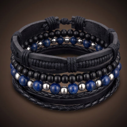 THE MEN THING Leather Bracelet TWILIGHT FORGE - 4 Pcs Genuine Braided Leather Bracelet Set for Men & Boys (8 inch)