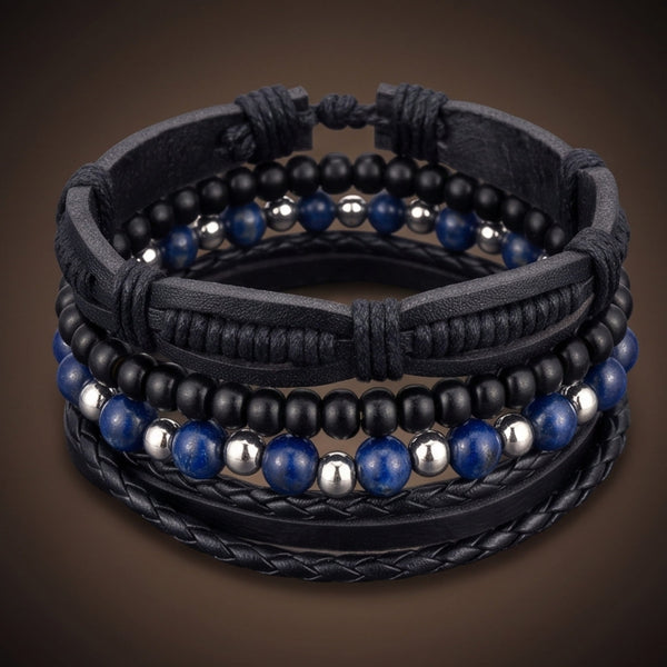 TWILIGHT FORGE - 4 Pcs Genuine Braided Leather Bracelet Set for Men & Boys (8 inch)