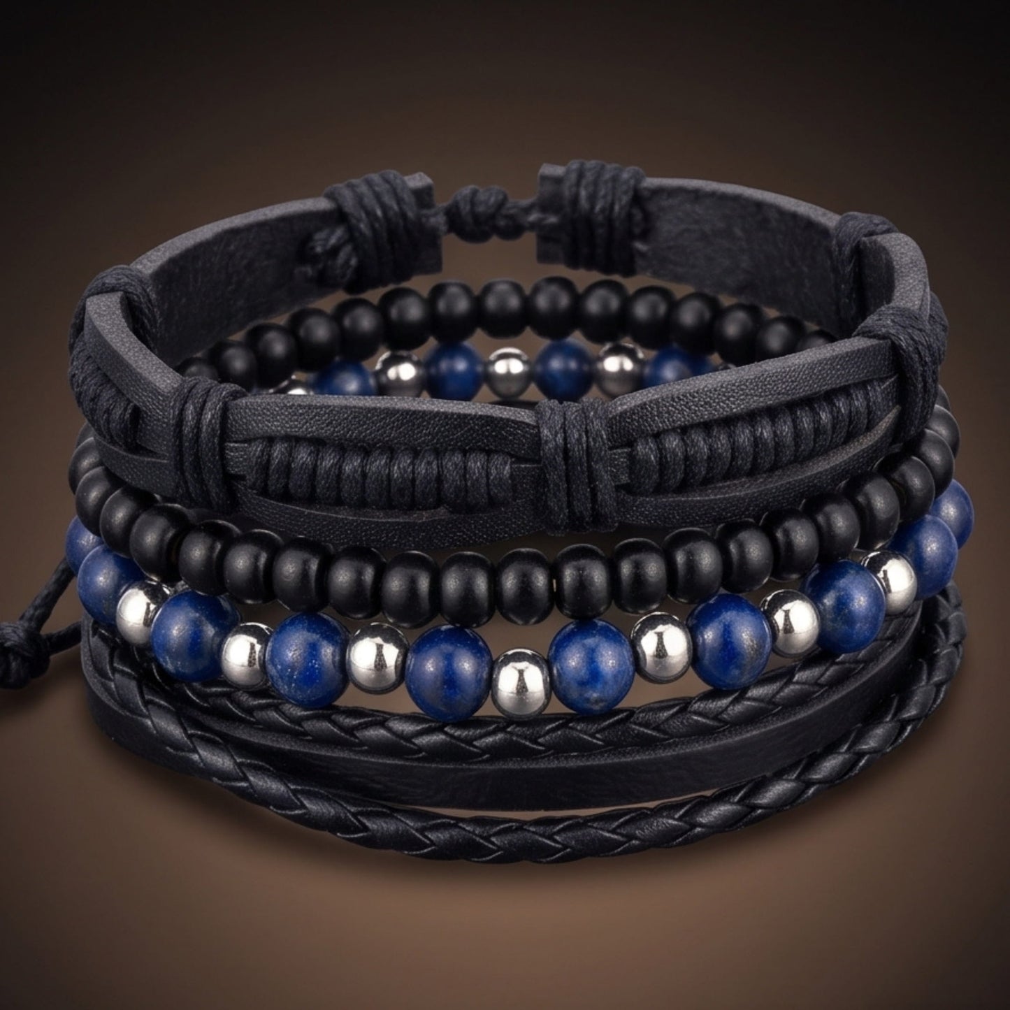 THE MEN THING Leather Bracelet TWILIGHT FORGE - 4 Pcs Genuine Braided Leather Bracelet Set for Men & Boys (8 inch)