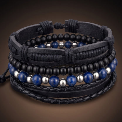 THE MEN THING Leather Bracelet TWILIGHT FORGE - 4 Pcs Genuine Braided Leather Bracelet Set for Men & Boys (8 inch)