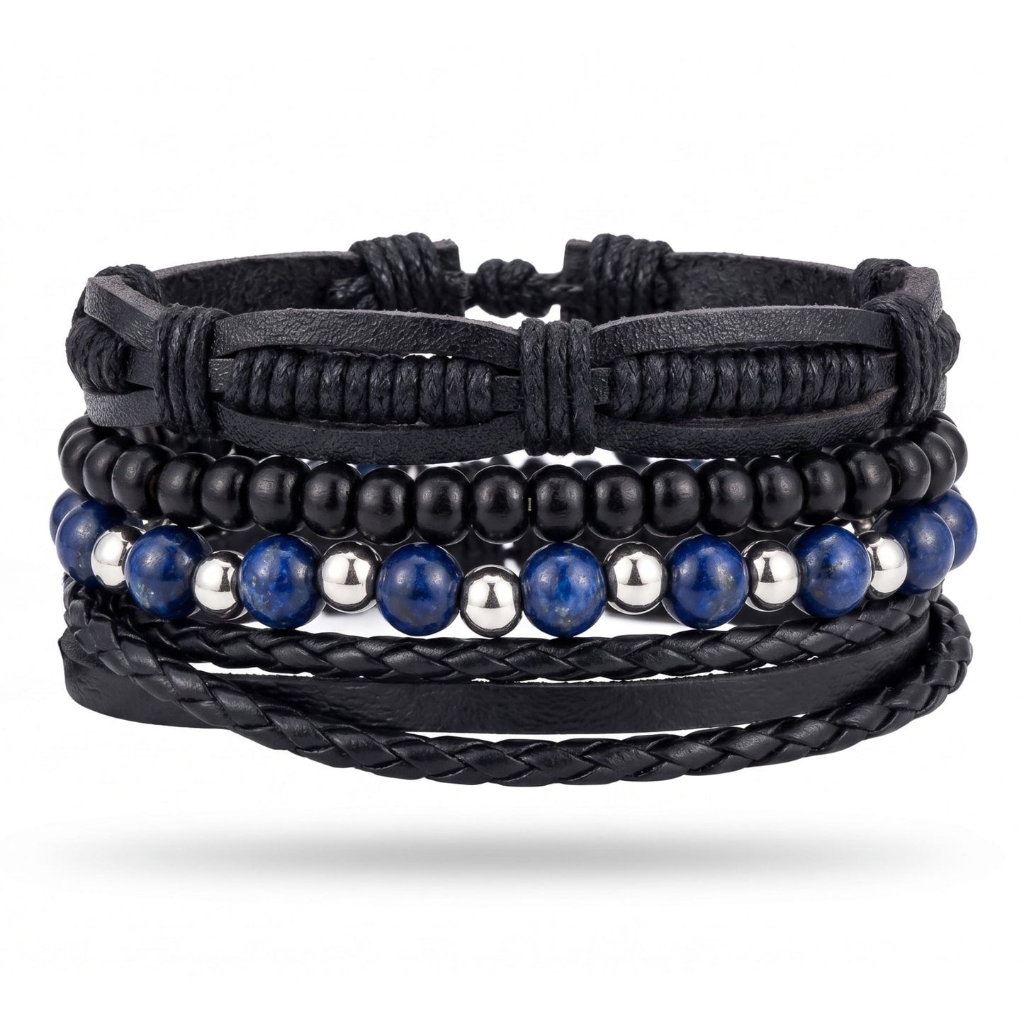 THE MEN THING Leather Bracelet TWILIGHT FORGE - 4 Pcs Genuine Braided Leather Bracelet Set for Men & Boys (8 inch)