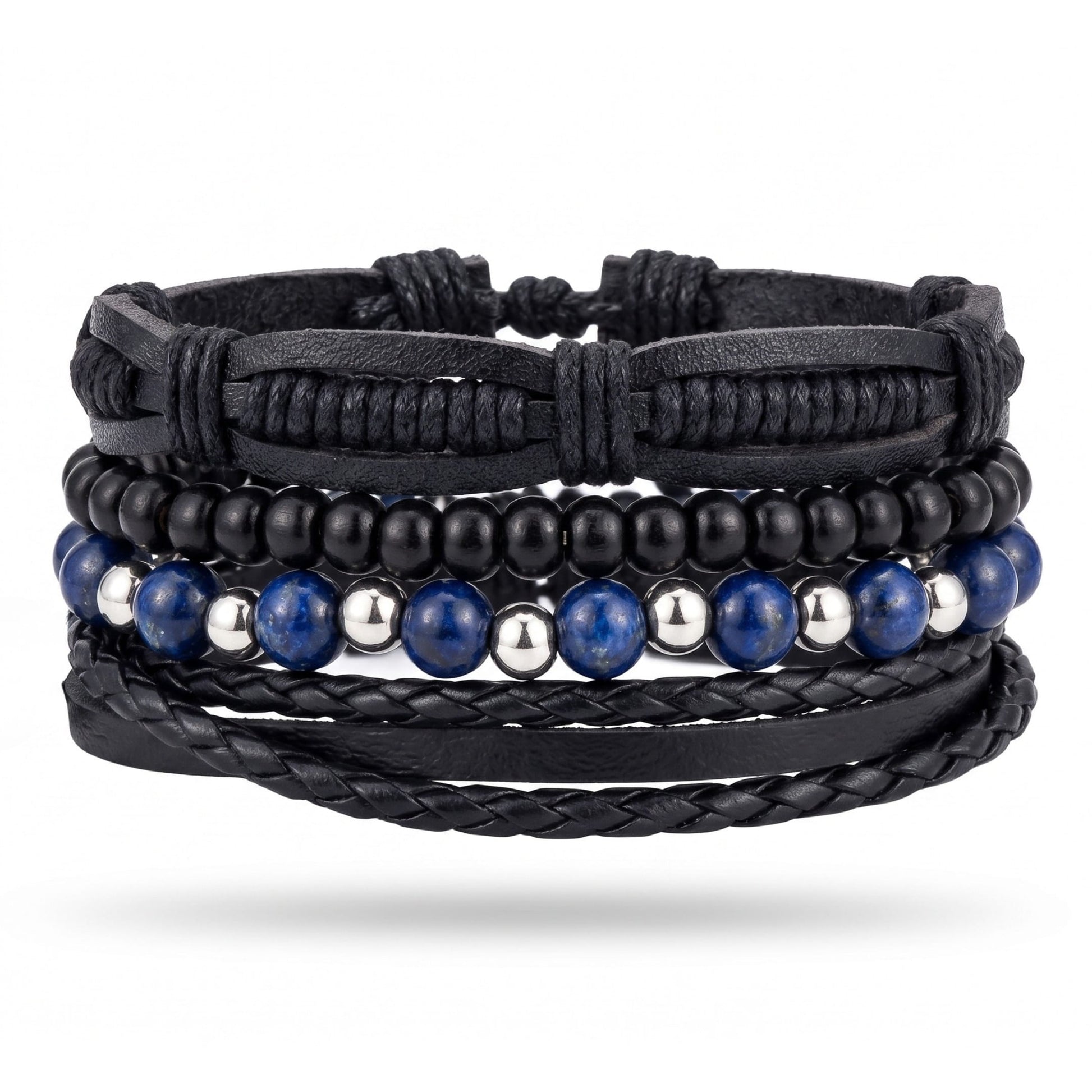 THE MEN THING Leather Bracelet TWILIGHT FORGE - 4 Pcs Genuine Braided Leather Bracelet Set for Men & Boys (8 inch)