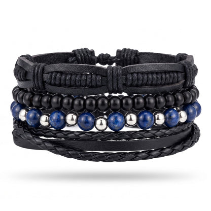 THE MEN THING Leather Bracelet TWILIGHT FORGE - 4 Pcs Genuine Braided Leather Bracelet Set for Men & Boys (8 inch)