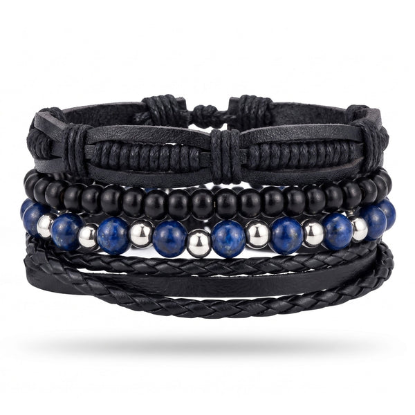 TWILIGHT FORGE - 4 Pcs Genuine Braided Leather Bracelet Set for Men & Boys (8 inch)