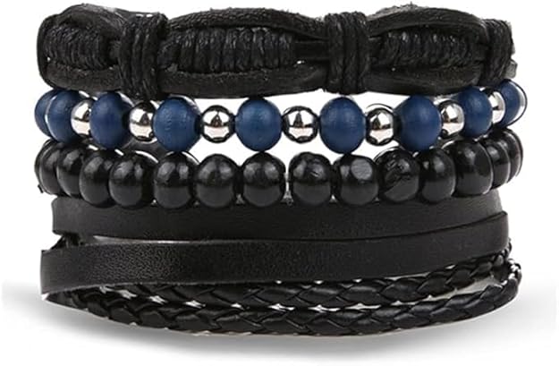 THE MEN THING Leather Bracelet TWILIGHT FORGE Set of 4 Genuine Braided Leather Adjustable Bracelets for Men & Boys – 8 Inch