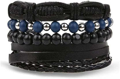 THE MEN THING Leather Bracelet TWILIGHT FORGE Set of 4 Genuine Braided Leather Adjustable Bracelets for Men & Boys – 8 Inch