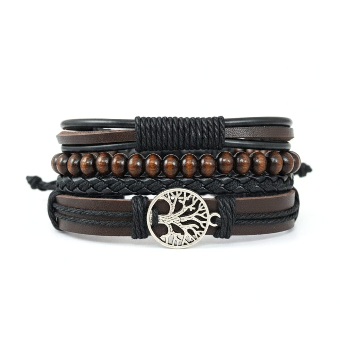 THE MEN THING Leather Bracelet TWILIGHT LIFETREE - 4 Pcs Genuine Leather Adjustable Bracelet Set for Men & Boys (8 inch)